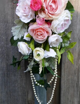 Wedding Arch Flowers, Blush Pink, Fuchsia and White Rose swag - image6